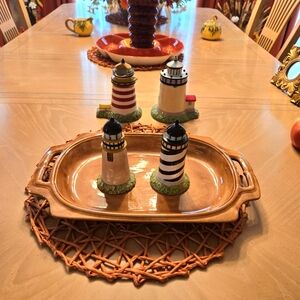 Vintage, Beachy, Nautical, Light House Salt & Pepper Shakers, Creamer and Sugar